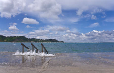 Empty beach in the bay of the Adriatic Sea off the coast of Sloveniaの写真素材