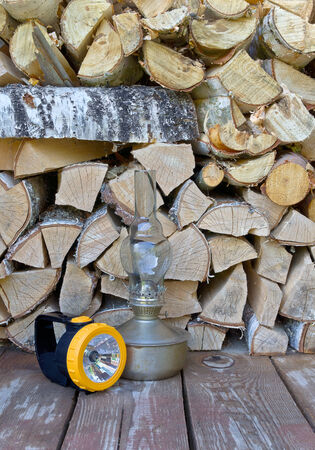 Electric torch and kerosene lamp の写真素材