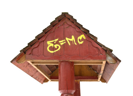 Formula of energy drawn paint on the wooden canopy  Isolated on white background の写真素材