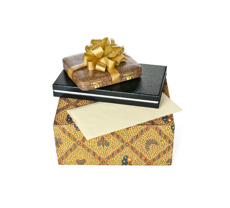 Cases for gifts and envelope isolated on white backgroundの写真素材