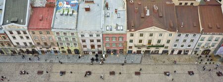 Street and roofs of old town. View from aboveの写真素材