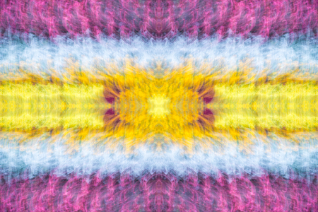 Abstract symmetrical ornamental pattern of pink and yellow. Seamless texture