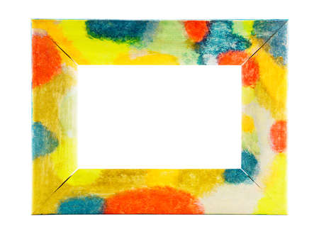 Wooden frame painted with colored paints isolated on white background