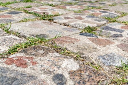 Old cobbled pavement.Closeup.Small depth of field.