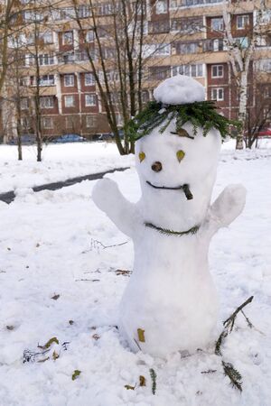 Laughing Snowman with cigar and hands upの写真素材