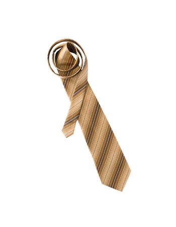 Men's striped necktie, twisted in spiral, isolated on white backgroundの写真素材