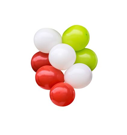 Air balloons of green, white and red color. Isolated on white backgroundの写真素材
