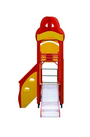 Red and yellow slide for playground. Isolated on white backgroundの写真素材