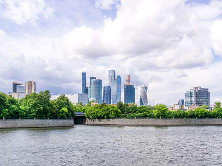 MOSCOW, RUSSIA - JUNE 23, 2017: Complex of buildings Moscow International Business Center "Moscow-City". View from riverのeditorial素材