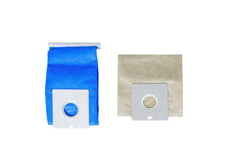 Disposable paper bag and reusable cloth bag for vacuum cleaner. isolated on white backgroundの写真素材