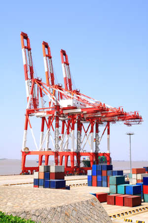 View on trading seaport with cranesの写真素材