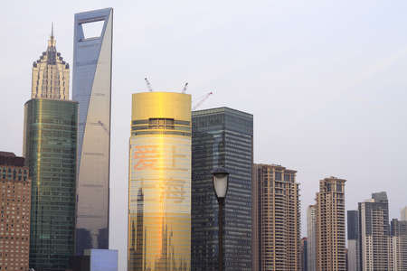 I love Shanghai, urban dusk the scenery in the background of modern architecture far Eastの写真素材