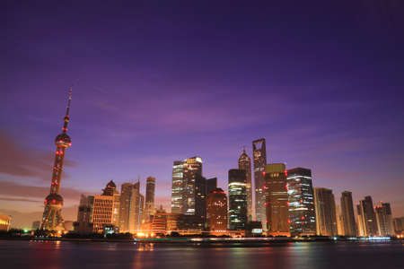 The street scene of the century avenue at night in shanghai,Chinaの写真素材