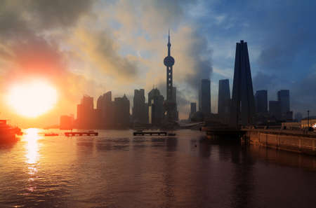Shanghai Skyline at dawn rising sun