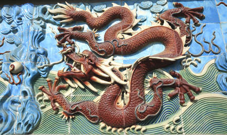 Chinese ancient royal of ceramics red dragonの写真素材