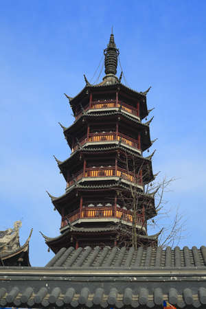 Ancient Chinese temple tower in Wuxiの写真素材