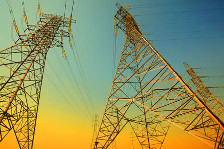 The power transmission towers of sky backgroundの写真素材