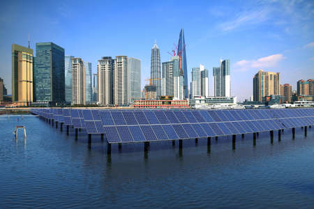 Shanghai Bund skyline landmark ,Ecological energy renewable solar panel plant
の写真素材