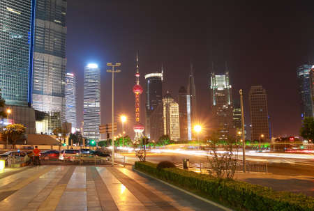 The street scene in shanghai Lujiazui at night,Chinaの写真素材