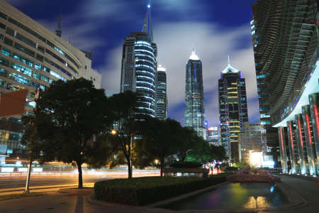 Look up to Shanghai Lujiazui city landmark modern buildings background nightの写真素材