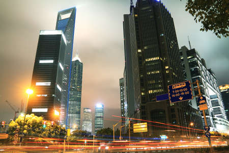 Long exposure shot of Shanghai  Lujiazui Urban Landscape