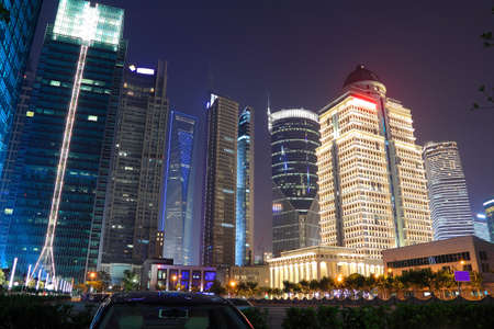 The bottom angles night scene of the shooting urban architecture building