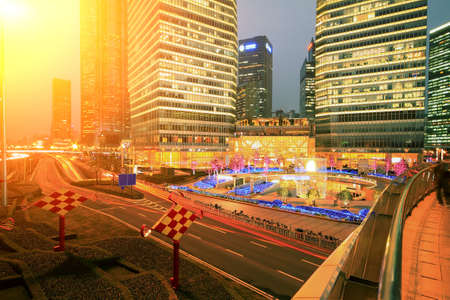 The century avenue of  street scene at night in shanghai Lujiazui,China
の写真素材