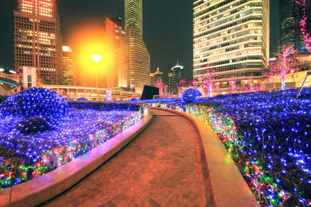 The street scene in shanghai Lujiazui at night,China. の写真素材