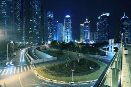 The street scene at night in shanghai,Chinaの写真素材