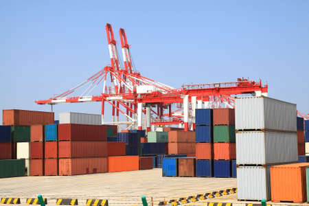 Trading port cranes and container storageの写真素材