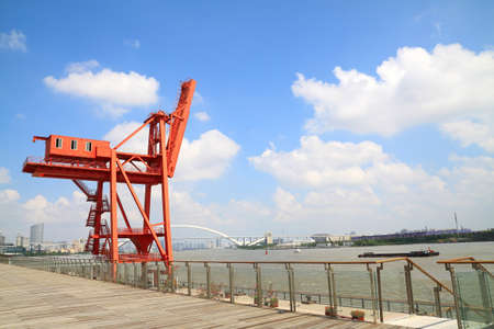 The View on trading seaport with cranes