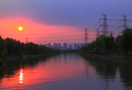The afterglow of the transmission towerの写真素材