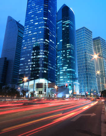 Urban night traffics view in dusk of Focus on the shanghai highway