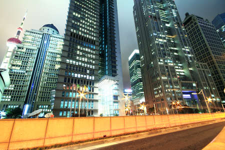 The street scene of the century avenue at night in shanghai,Chinaの写真素材