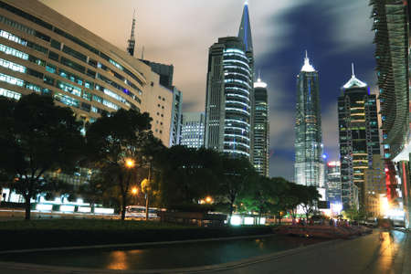 Looking up to Shanghai Lujiazui urban landmark buildings background night