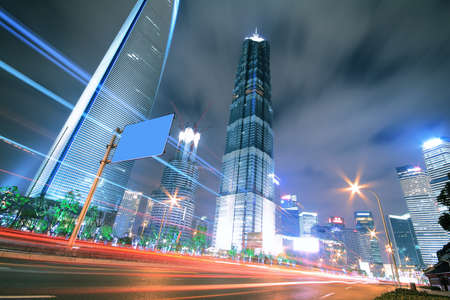 Megacity Highway at night with light trails in shanghai の写真素材