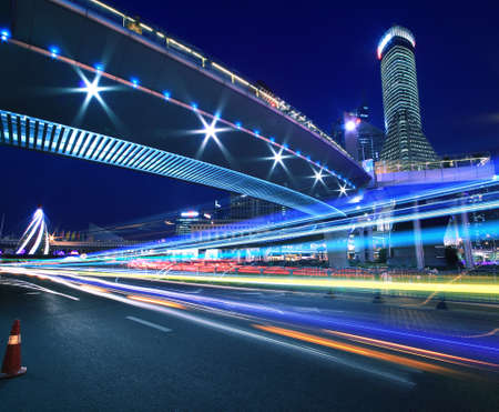 Rainbow overpass cityscape highway night scene in Shanghaiの写真素材