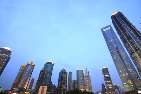 Look up modern office buildings in Shanghai