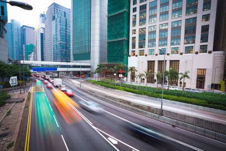 Hong Kong of highway with heavy traffic at nightの写真素材