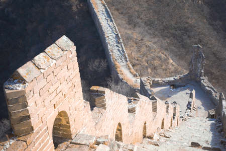 Ancient great wall of China in winterの写真素材