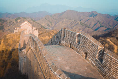 Ancient great wall of China in winterの写真素材