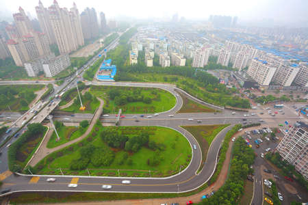Aerial view of Nanchang Honggutan at City overpassの写真素材
