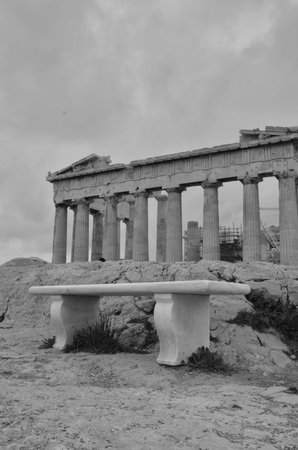 Bench at the Parthenonの写真素材