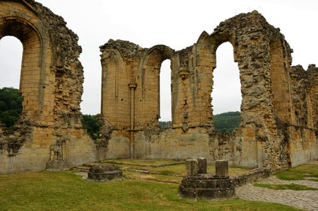 A view of the ruins of the medieval Byland Abbey in North Yorkshireの写真素材