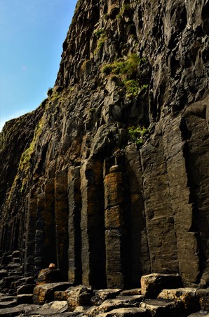 A view of the prehistoric volcanic geological rock formations on the Scottish Island of Staffa