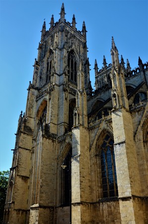 An exterior view of the elaborate architecture of the York Minster cathedral buildingのeditorial素材