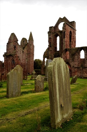 A view of the medieval and historic ruined abbey in the Angus town of Arbroath