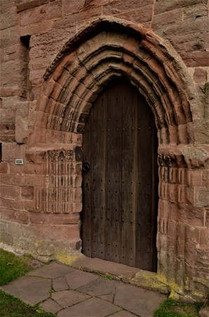 A view of the medieval and historic ruined abbey in the Angus town of Arbroathの写真素材