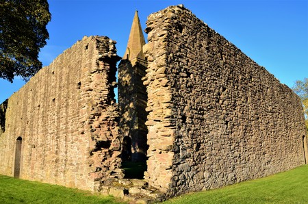 A view of the ruins of the medieval Restenneth Priory in the Perthshire areaの写真素材