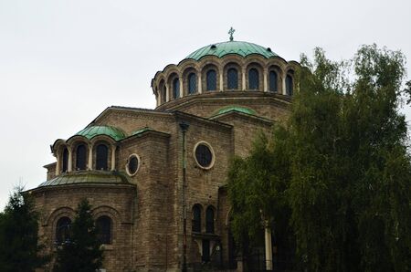 An external view of the architectural detail of the St. Kyriaki Cathedral Church in Sofia, Bulgaria.